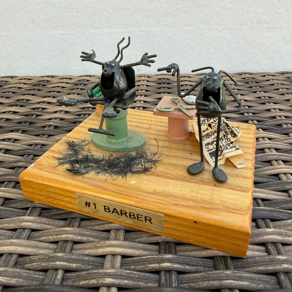 Vintage Original Flea Style #1 Barber Metal Sculpture Figurine Barbershop Decor
